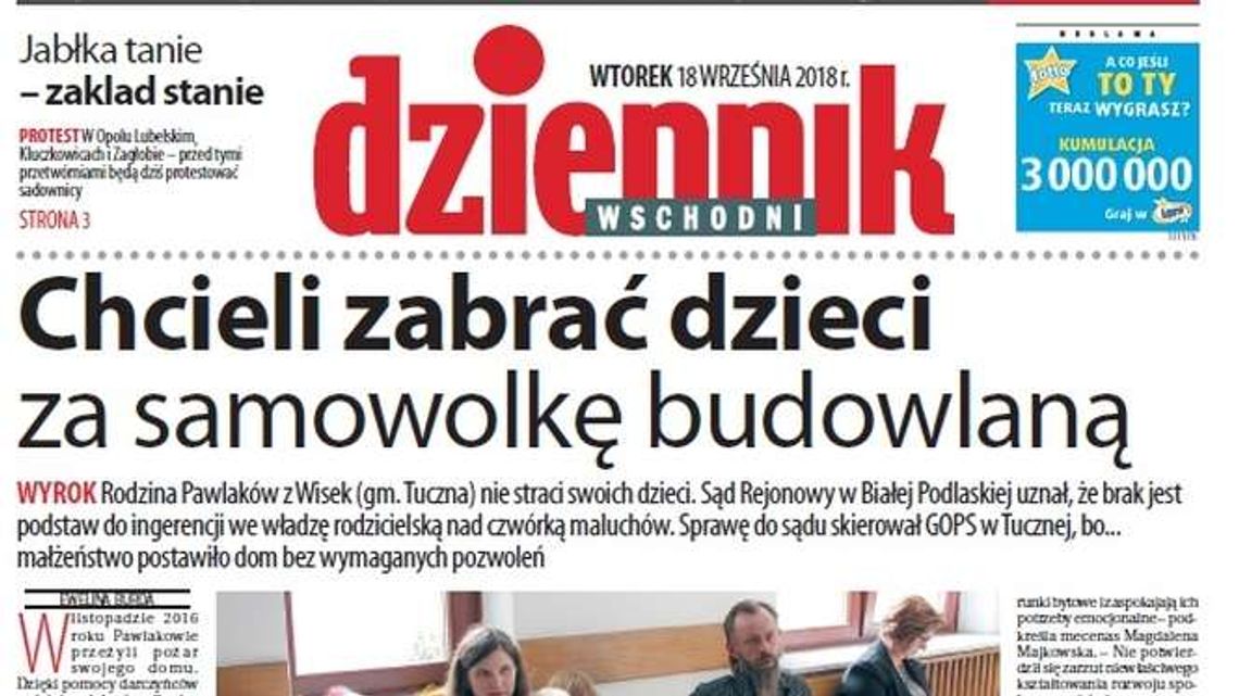 Pierwsza strona Dziennika Wschodniego z 18 września 2018 roku