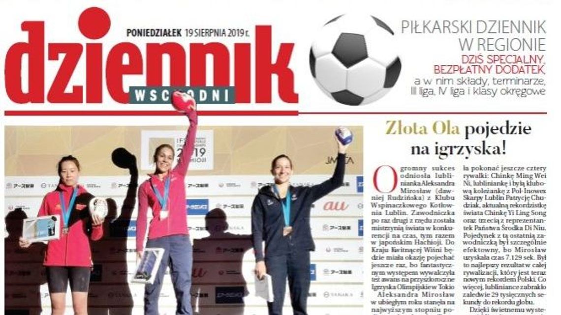 Pierwsza strona Dziennika Wschodniego z 19.08.2019