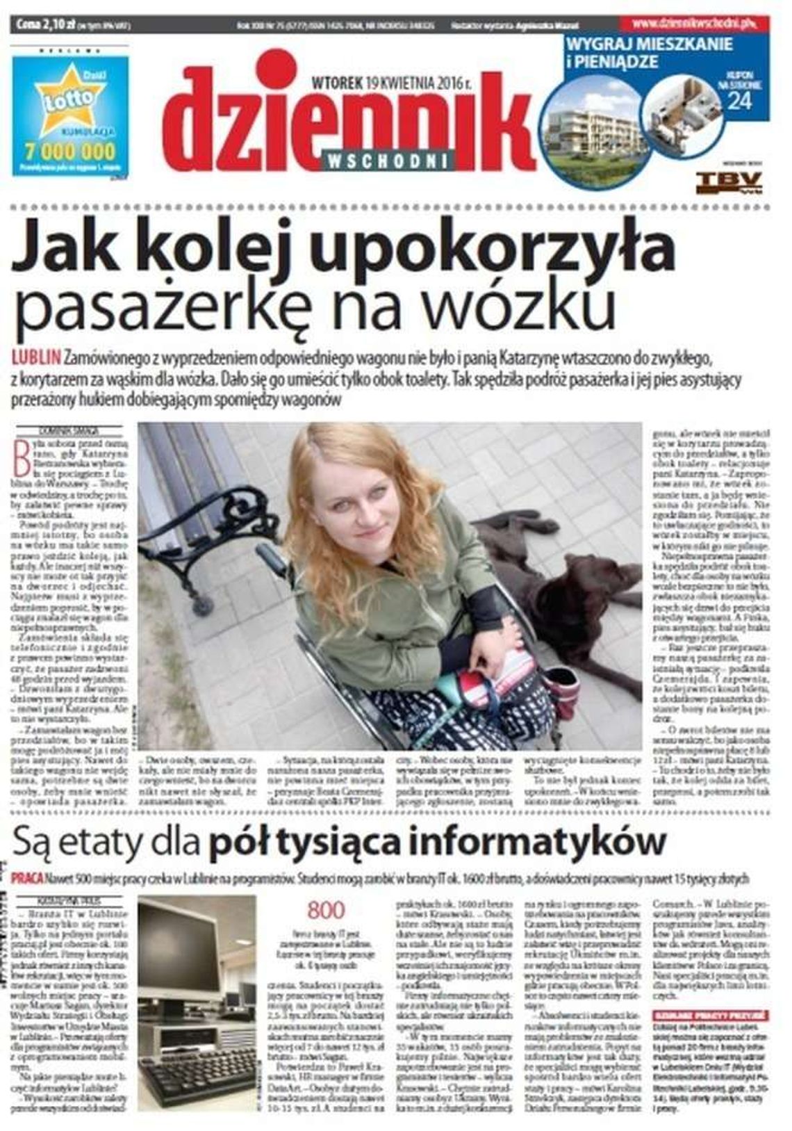 Pierwsza strona Dziennika Wschodniego z 19 kwietnia 2016 roku