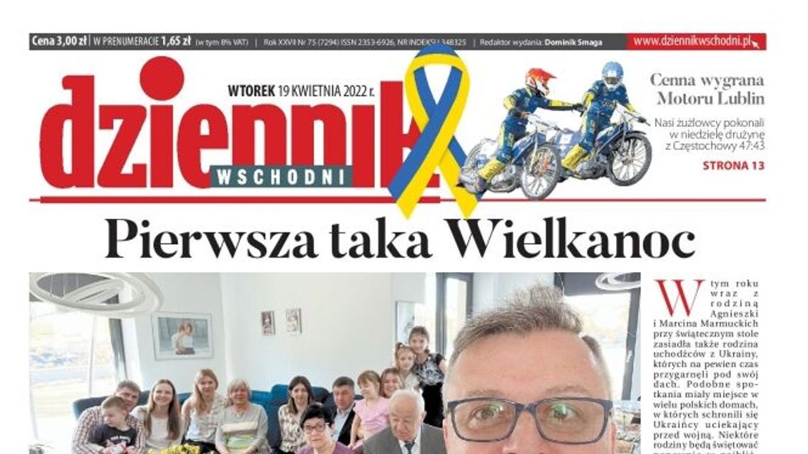 Pierwsza strona Dziennika Wschodniego z 19 kwietnia 2022 r.