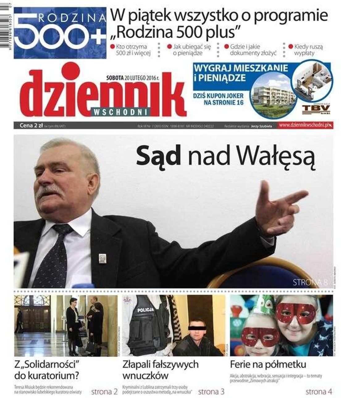 Pierwsza strona Dziennika Wschodniego z 19 lutego 2016