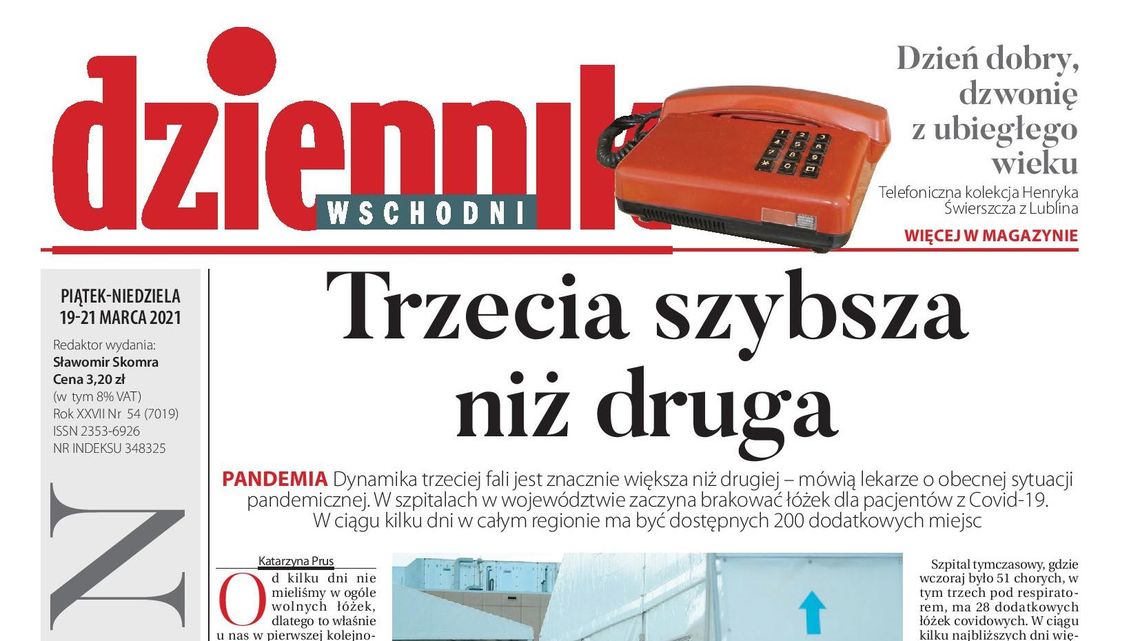 Pierwsza strona Dziennika Wschodniego z 19 lutego 2021 r.