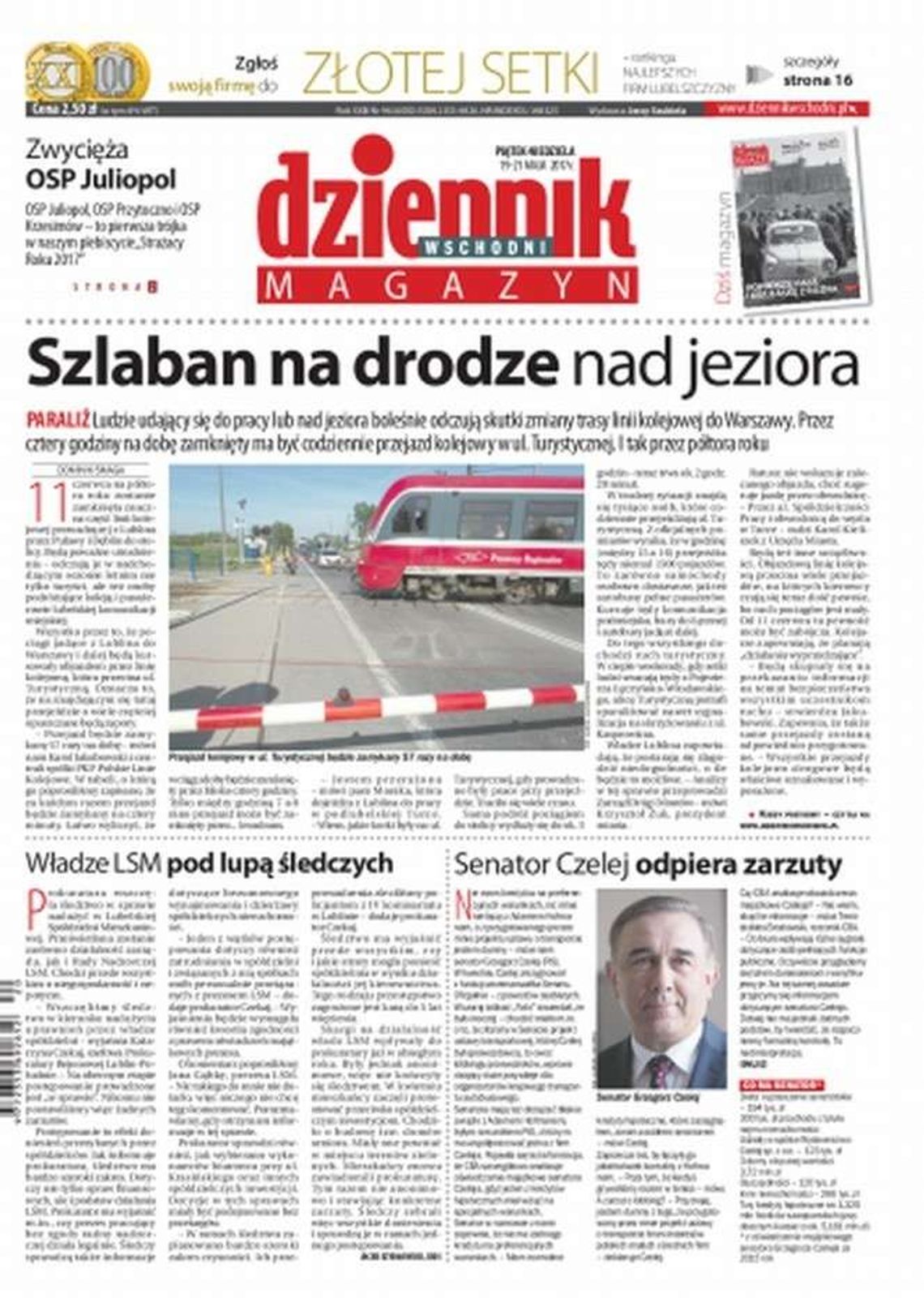 Pierwsza strona Dziennika Wschodniego z 19 maja 2017 r.