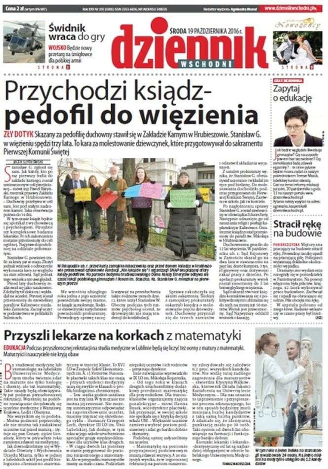 Pierwsza strona Dziennika Wschodniego z 19 października 2016 roku