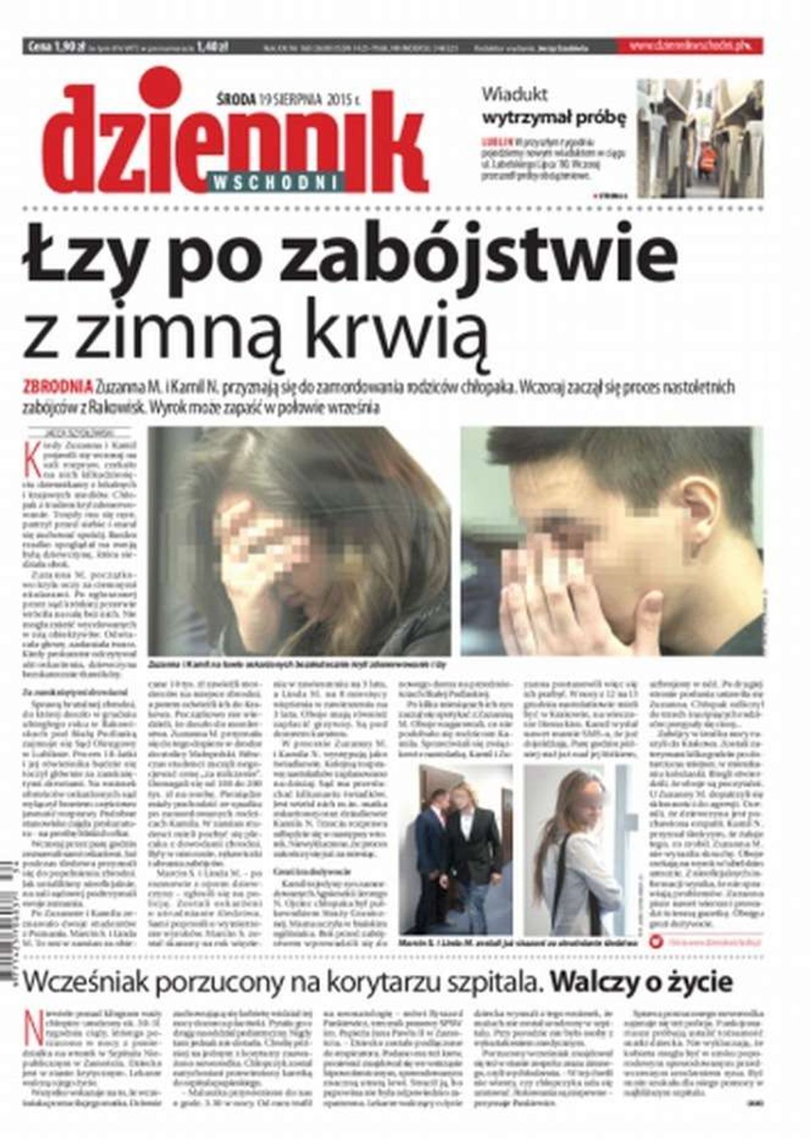 Pierwsza strona Dziennika Wschodniego z 19 sierpnia 2015 r.