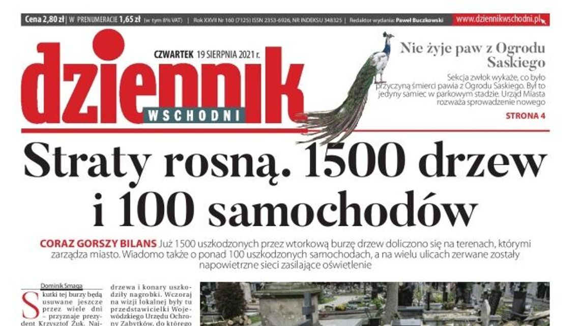 Pierwsza strona Dziennika Wschodniego z 19 sierpnia 2021 r.