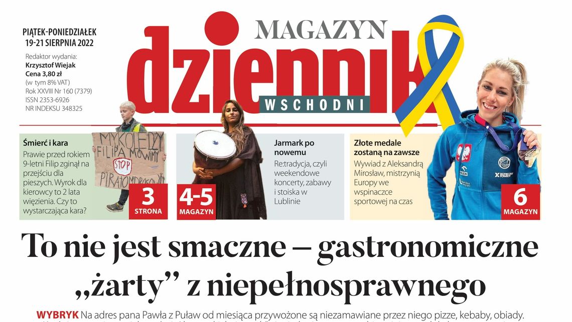 Pierwsza strona Dziennika Wschodniego z 19 sierpnia 2022 roku