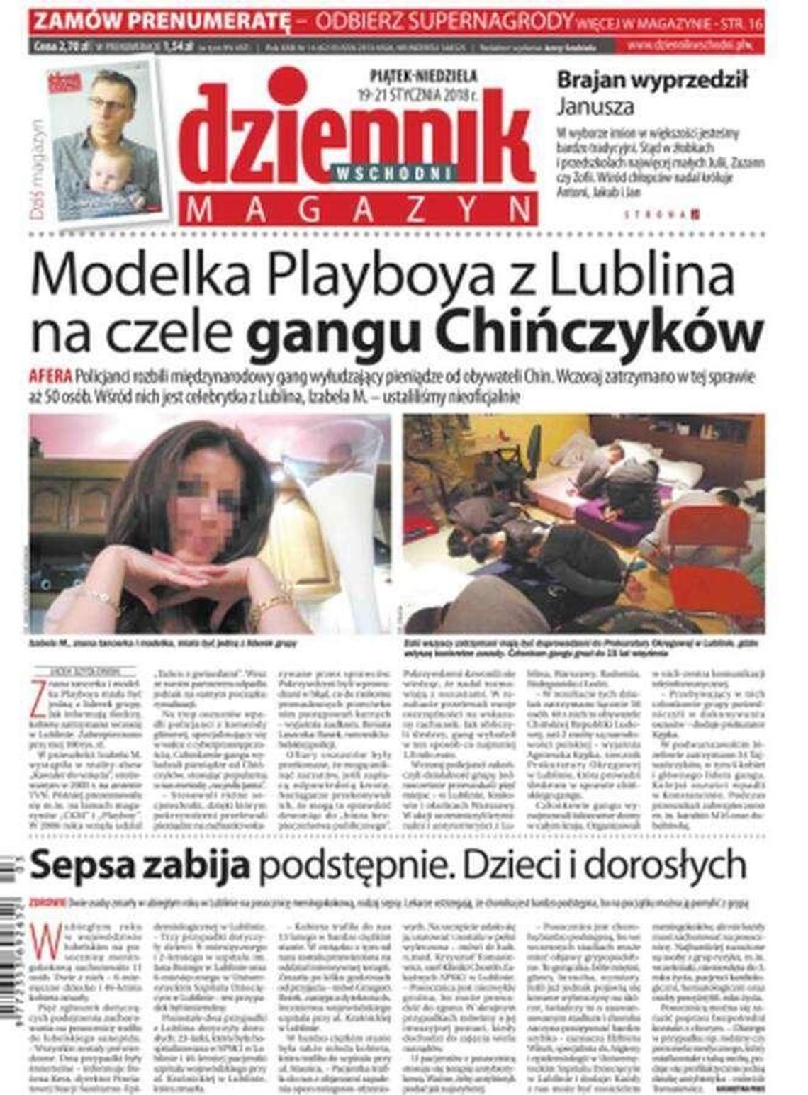 Pierwsza strona Dziennika Wschodniego z 19 stycznia 2018