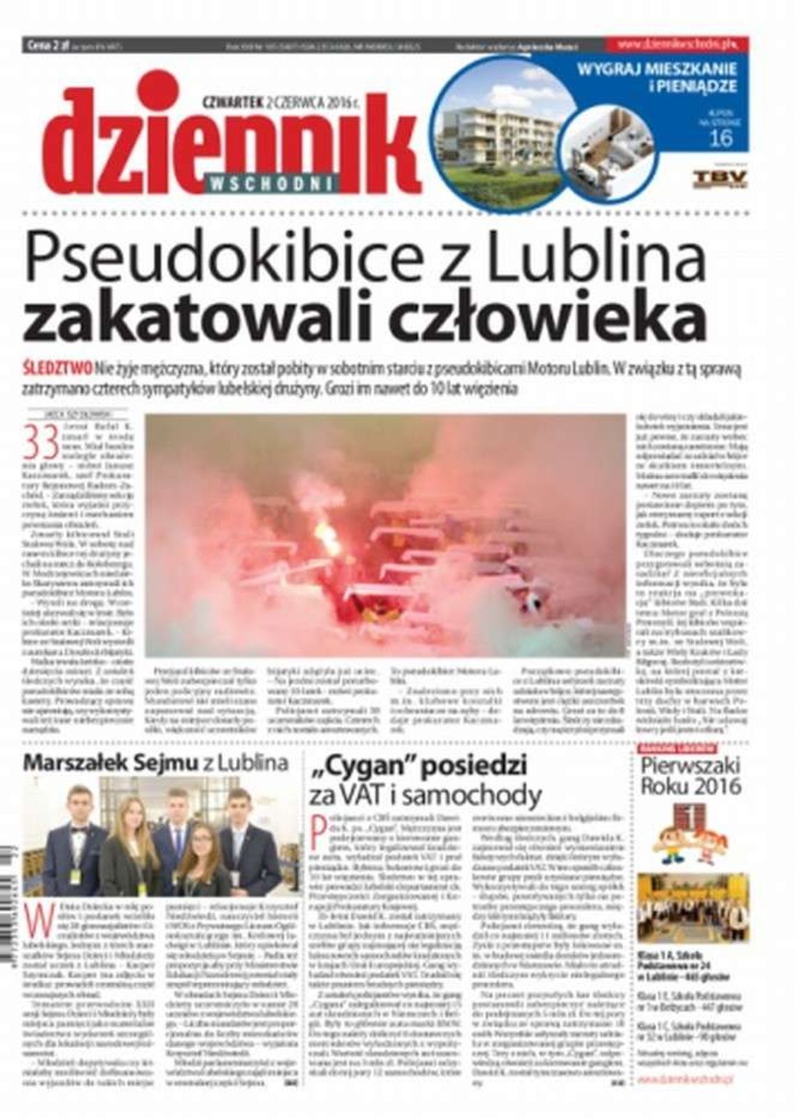 Pierwsza strona Dziennika Wschodniego z 2 czerwca 2016 r.