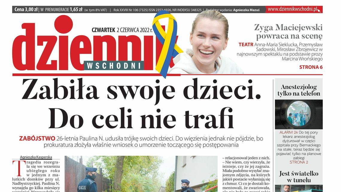  Pierwsza strona Dziennika Wschodniego z 2 czerwca 2022 r. 