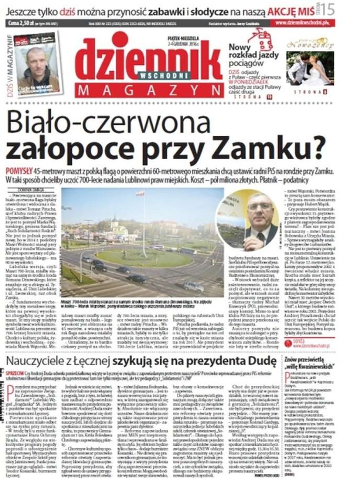 Pierwsza strona Dziennika Wschodniego z 2 grudnia 2016 roku