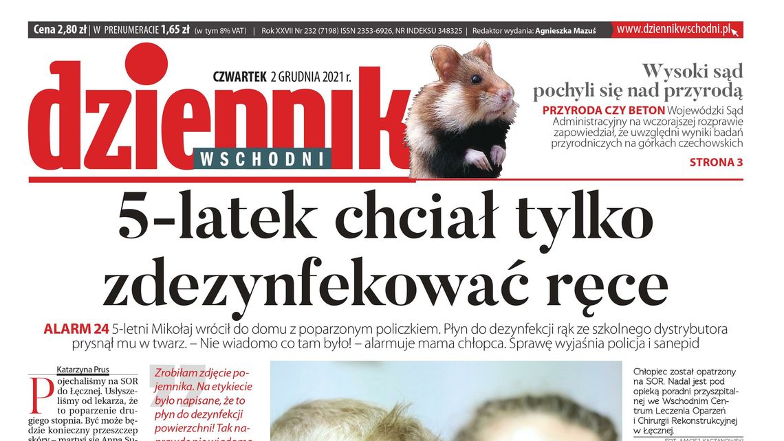 Pierwsza strona Dziennika Wschodniego z 2 grudnia 2021 roku