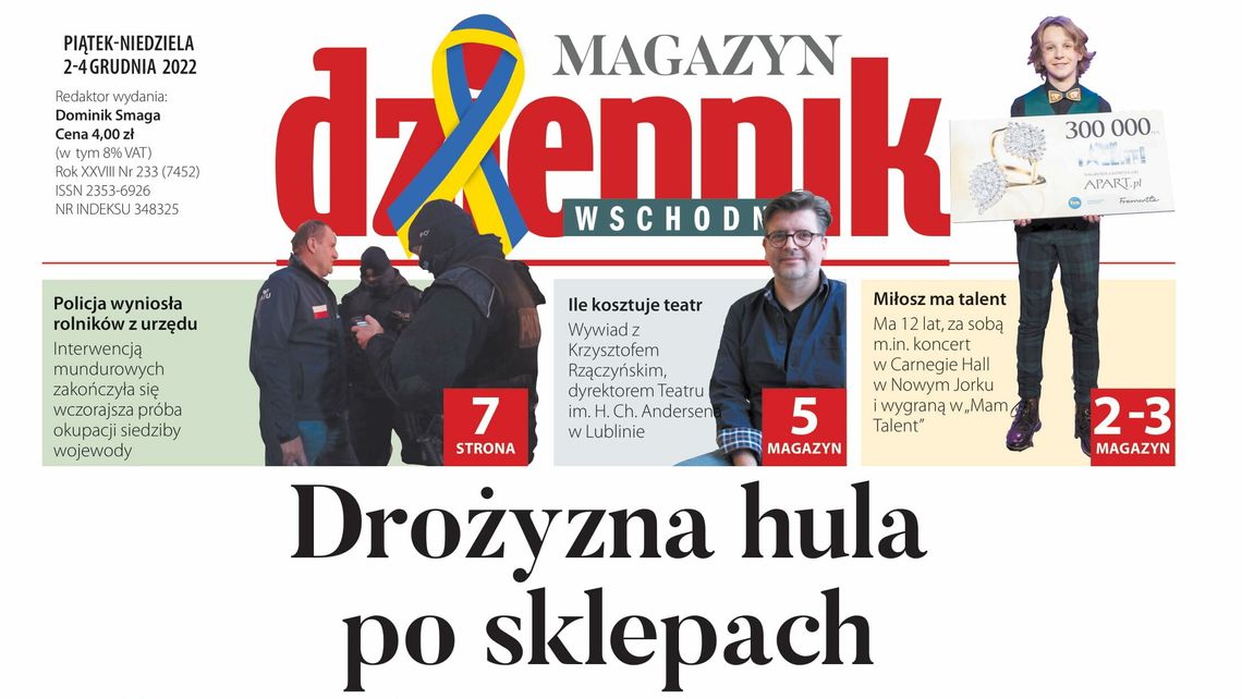  Pierwsza strona Dziennika Wschodniego z 2 grudnia 2022 r. 