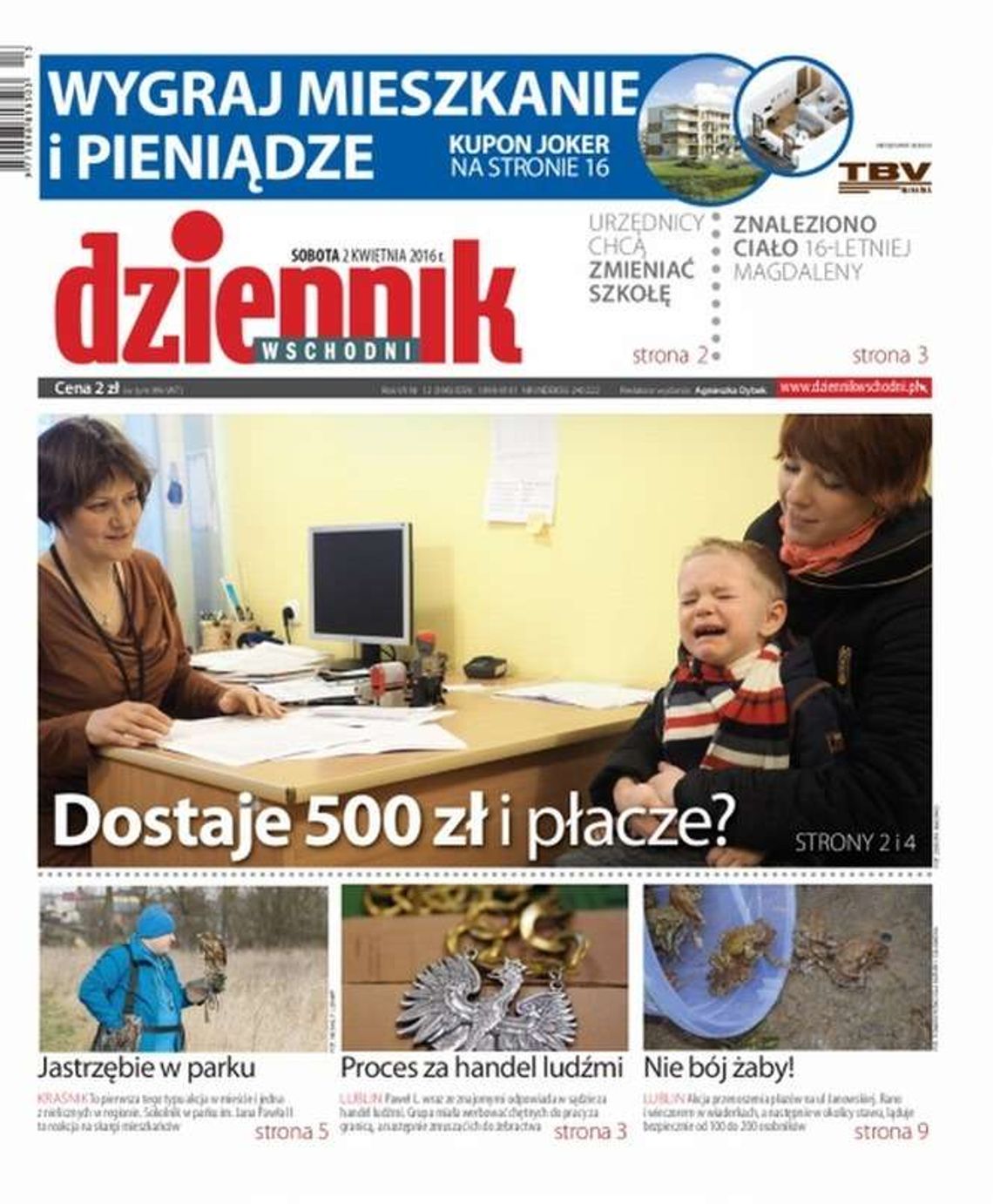 Pierwsza strona Dziennika Wschodniego z 2 kwietnia 2016 r.