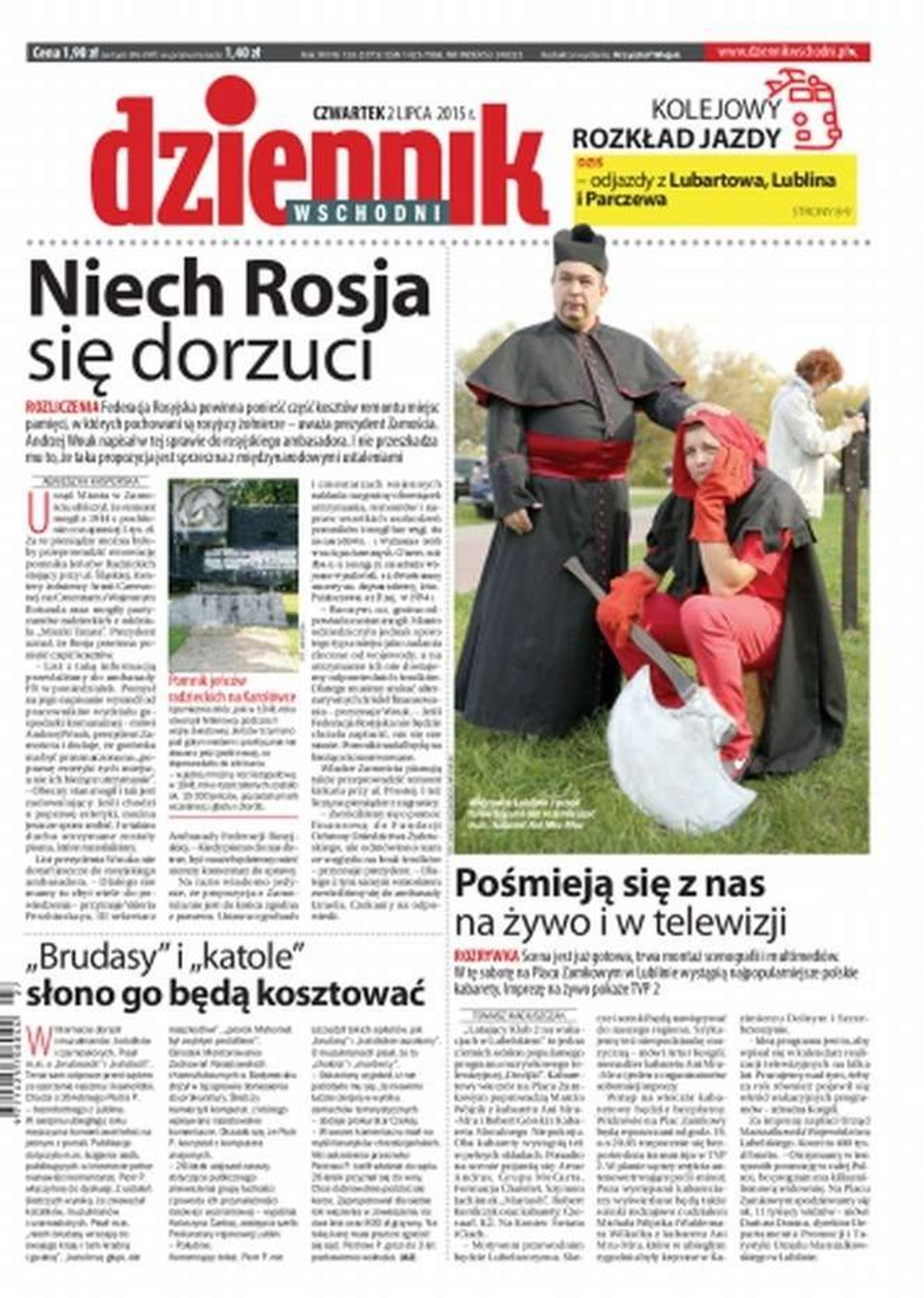 Pierwsza strona Dziennika Wschodniego z 2 lipca 2015 r.