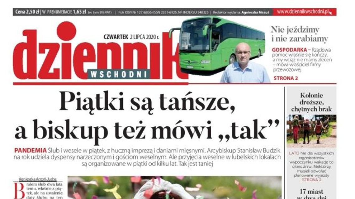 Pierwsza strona Dziennika Wschodniego z 2 lipca 2020 r.