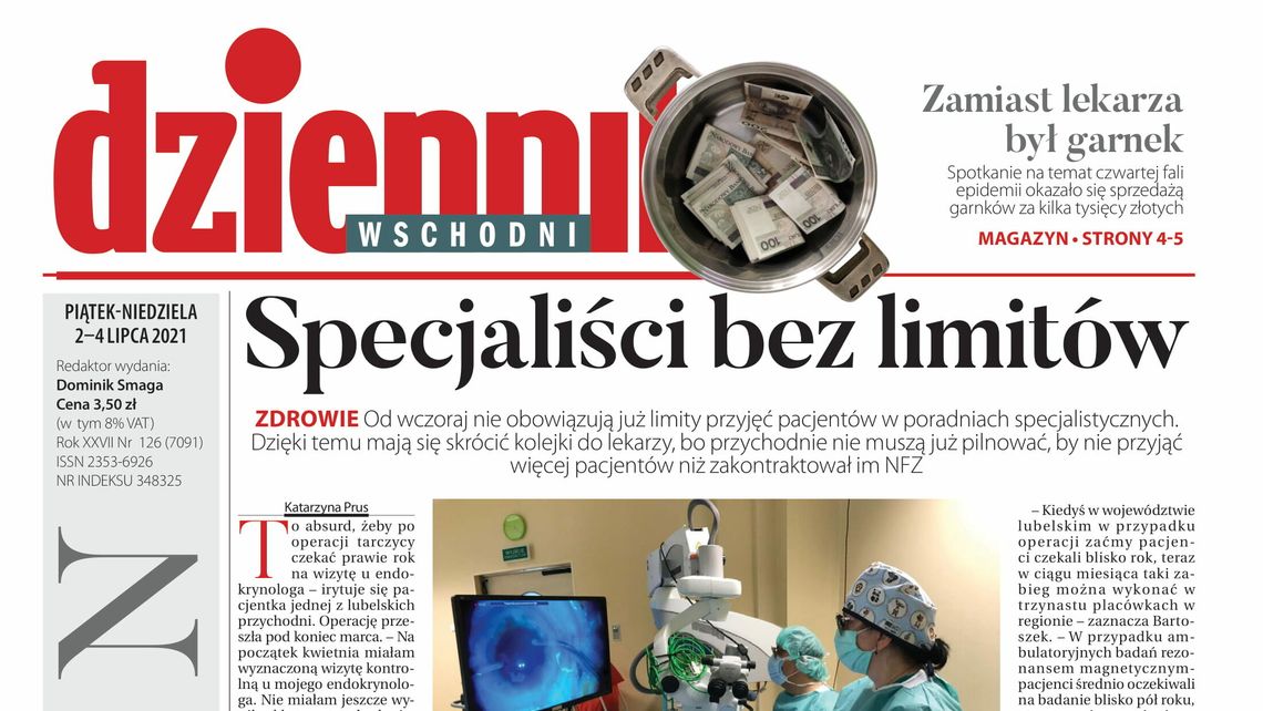 Pierwsza strona Dziennika Wschodniego z 2 lipca 2021 roku