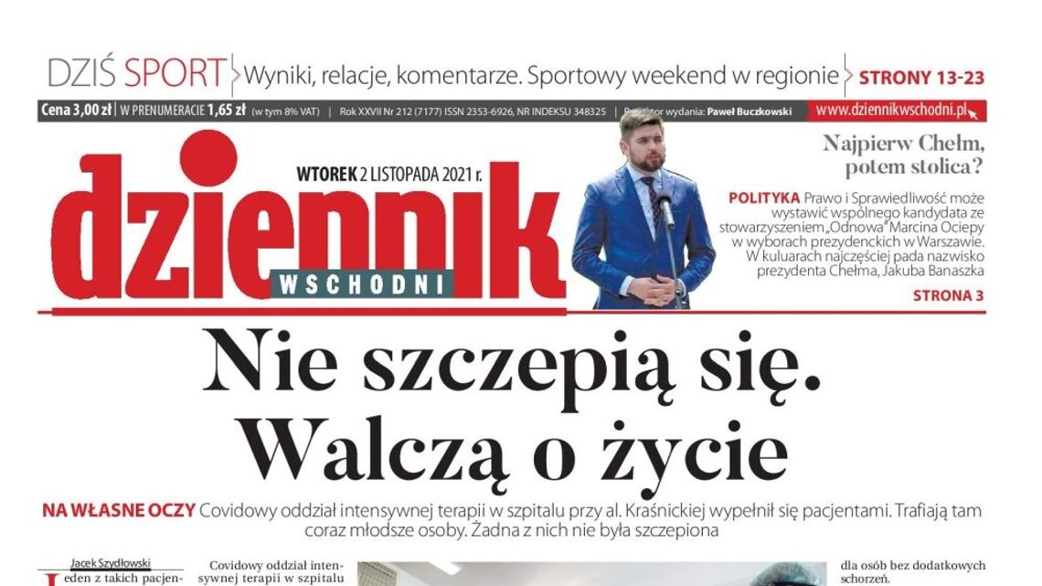 Pierwsza strona Dziennika Wschodniego z 2 listopada 2021 r.