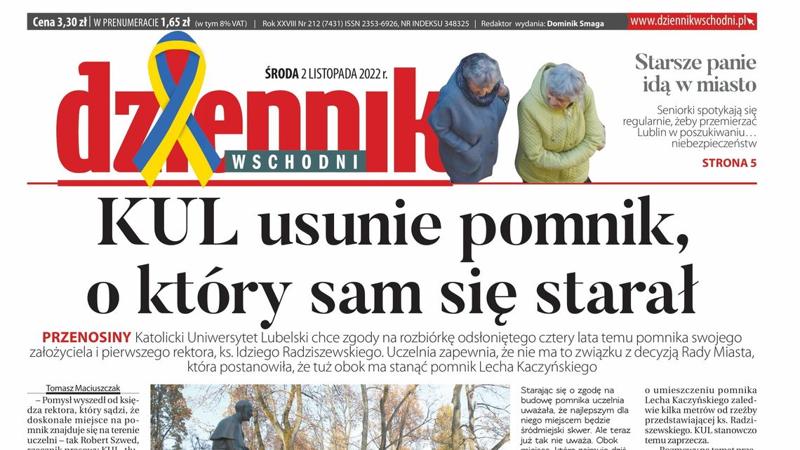  Pierwsza strona Dziennika Wschodniego z 2 listopada 2022 r. 