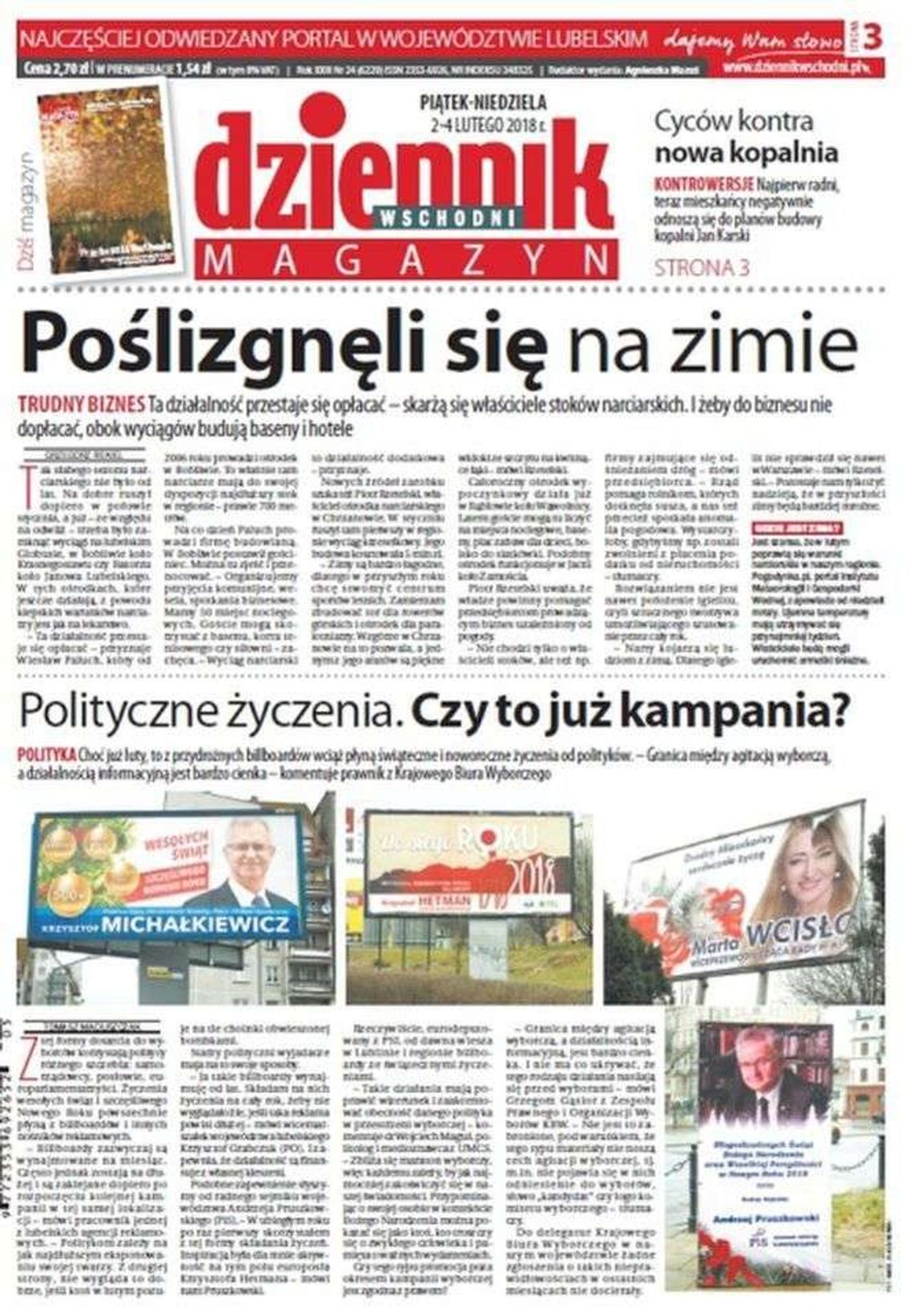 Pierwsza strona Dziennika Wschodniego z 2 lutego 2018 roku