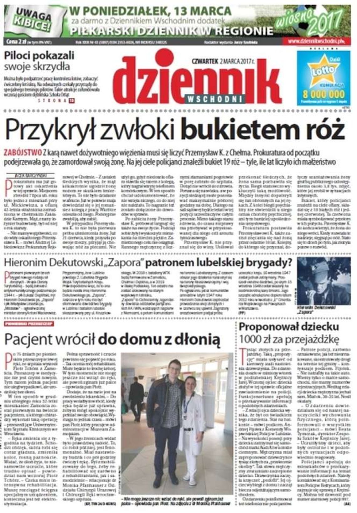 Pierwsza strona Dziennika Wschodniego z 2 marca 2017 r.