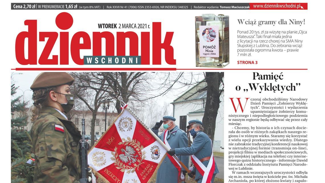 Pierwsza strona Dziennika Wschodniego z 2 marca 2021 r.