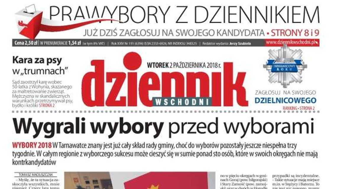 Pierwsza strona Dziennika Wschodniego z 2 października 2018 r.
