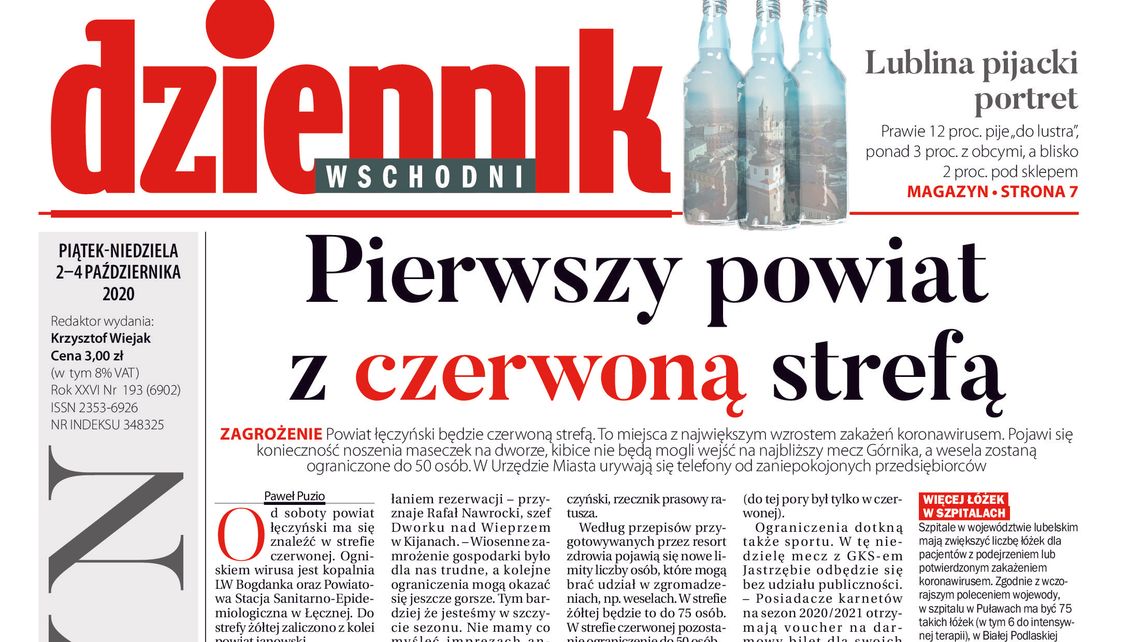  Pierwsza strona Dziennika Wschodniego z 2 października 2020 r. 