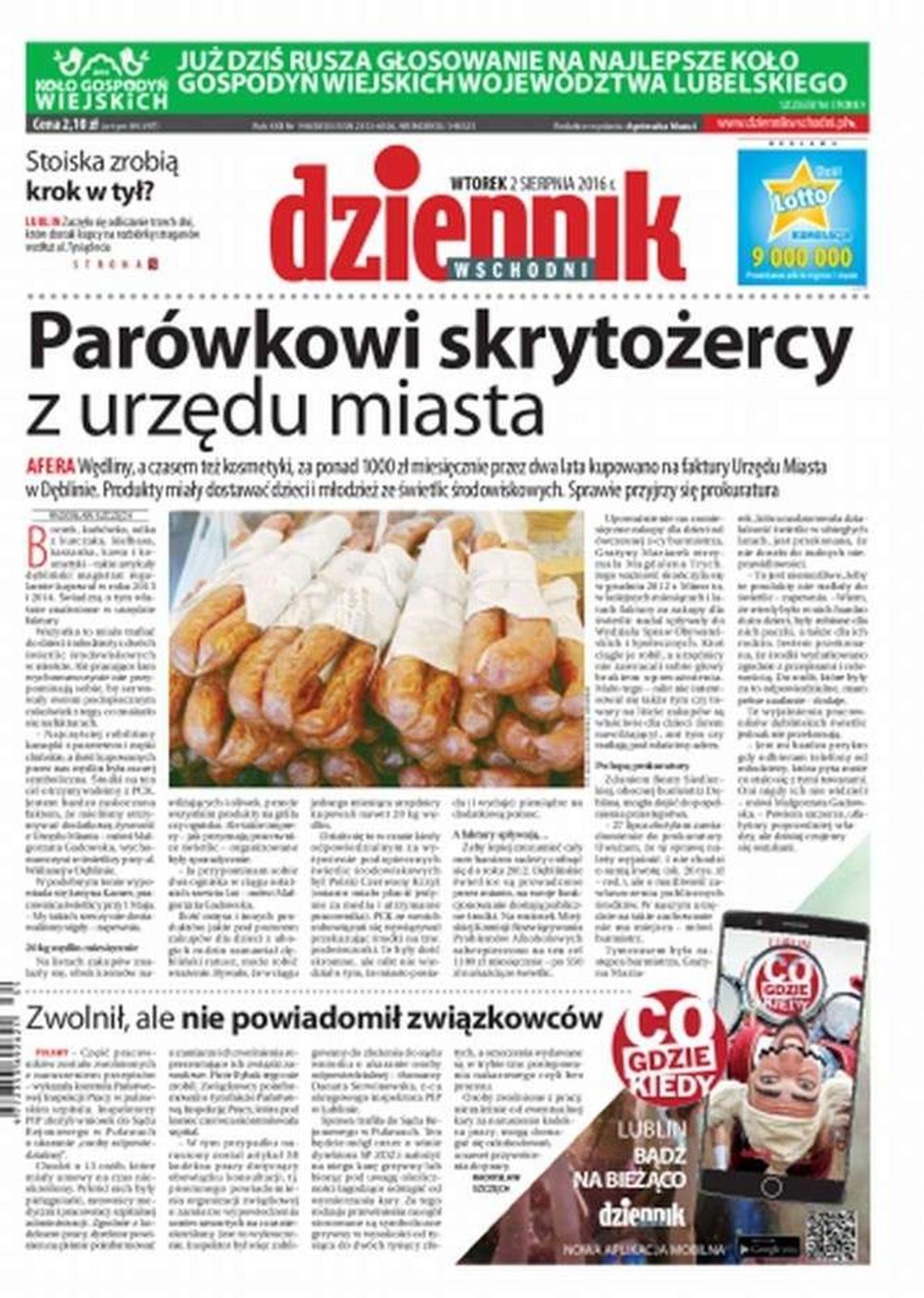 Pierwsza strona Dziennika Wschodniego z 2 sierpnia 2016 r.