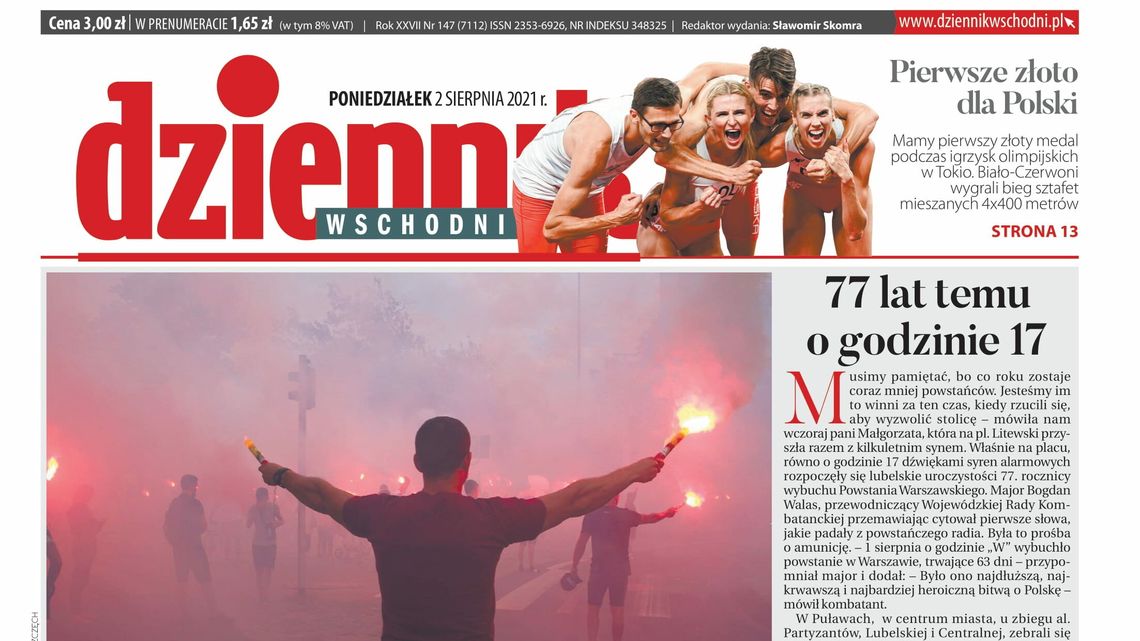  Pierwsza strona Dziennika Wschodniego z 2 sierpnia 2021 roku 