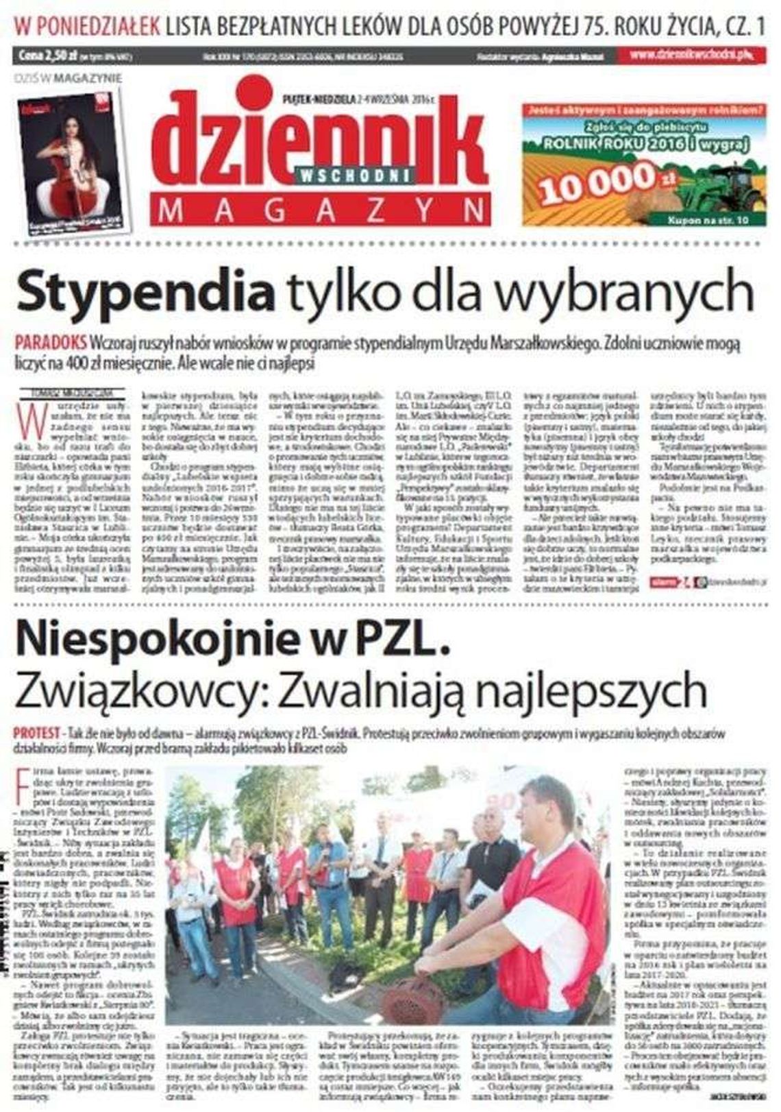 Pierwsza strona Dziennika Wschodniego z 2 września 2016 roku