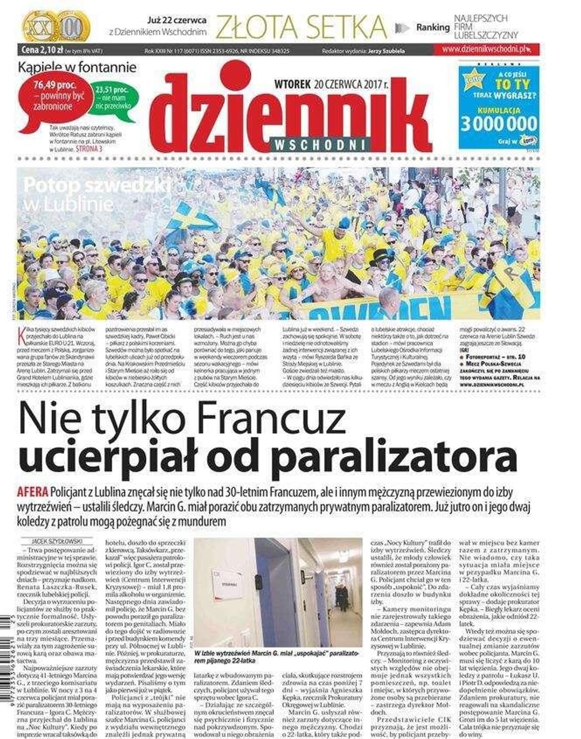 Pierwsza strona Dziennika Wschodniego z 20 czerwca 2017