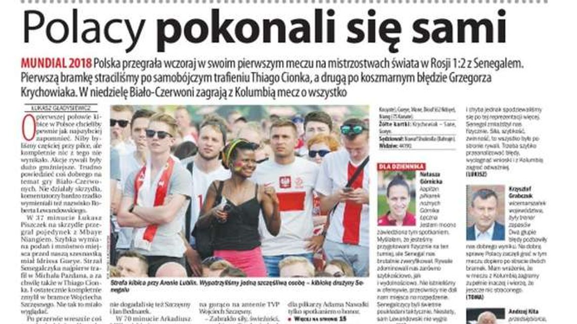 Pierwsza strona Dziennika Wschodniego z 20 czerwca 2018 r.