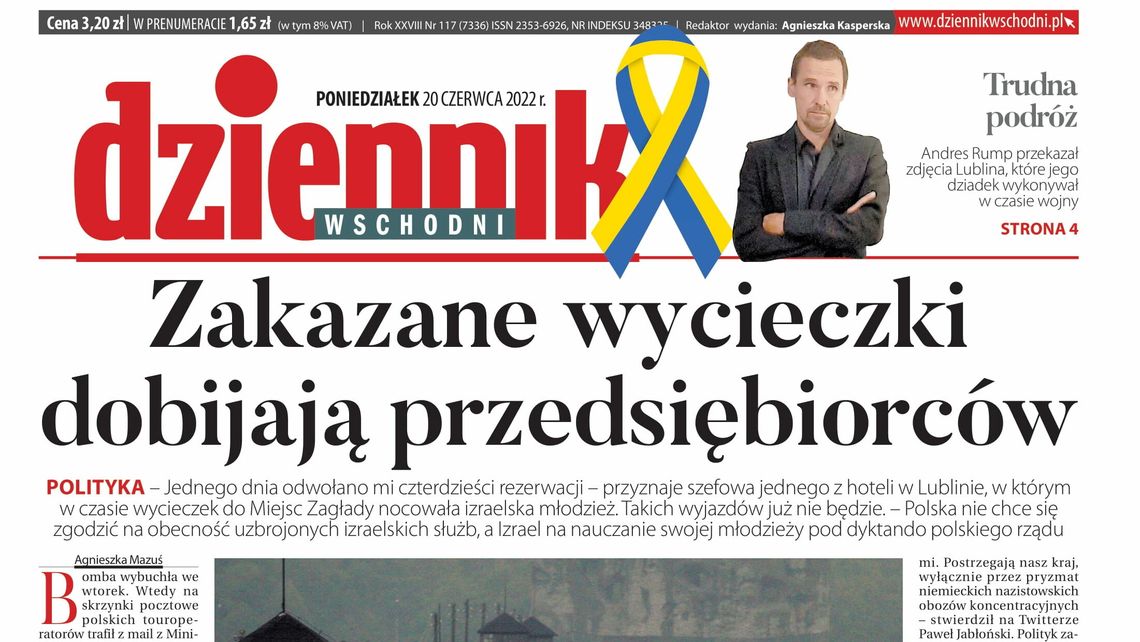  Pierwsza strona Dziennika Wschodniego z 20 czerwca 2022 roku 