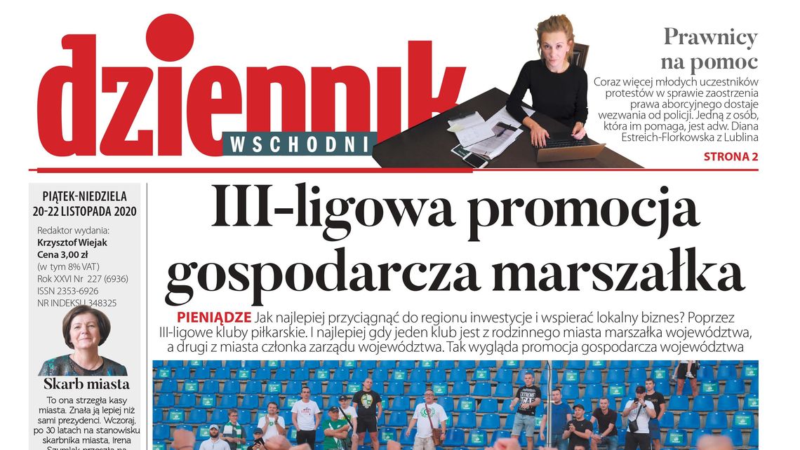  Pierwsza strona Dziennika Wschodniego z 20 listopada 2020 r. 
