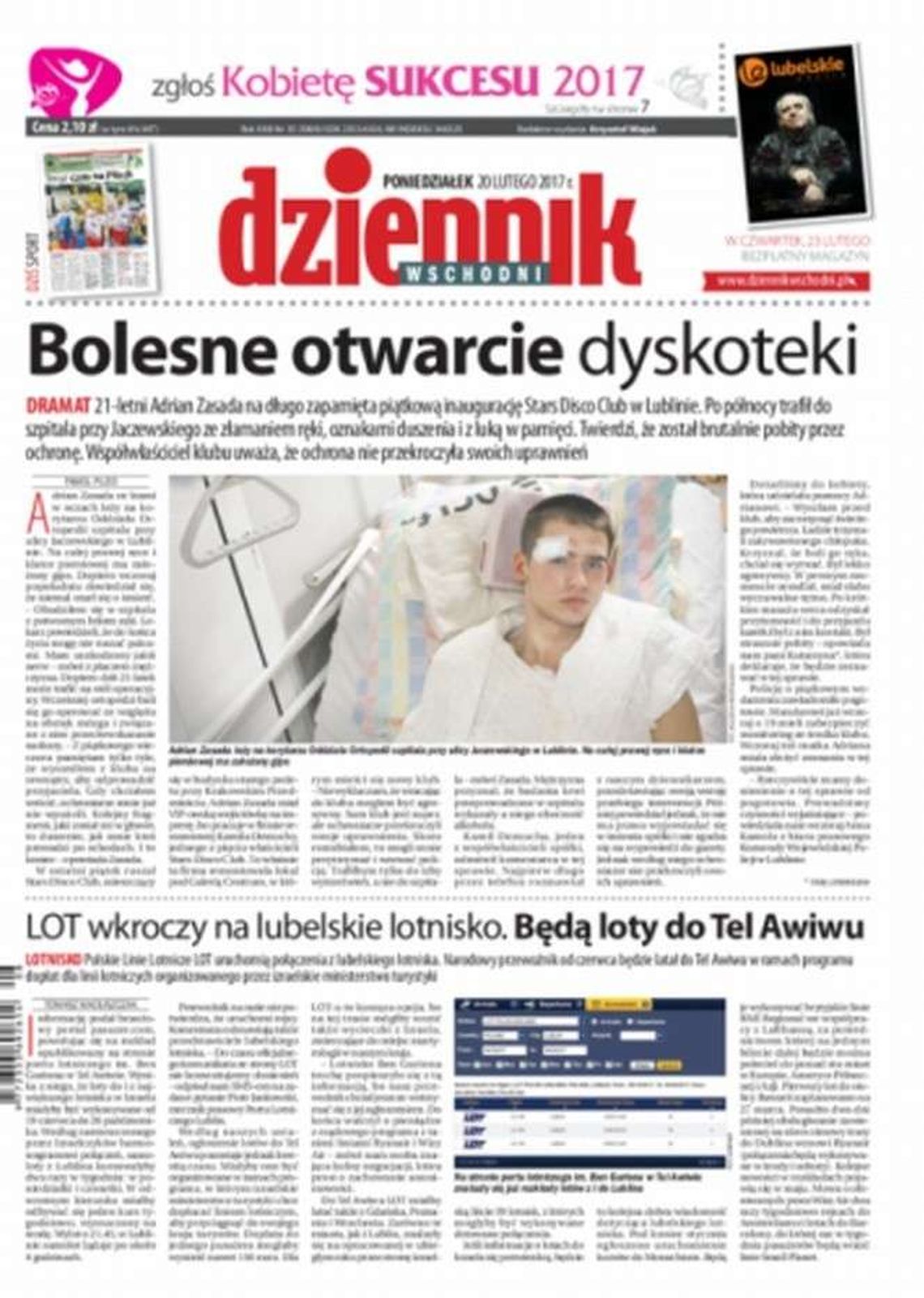 Pierwsza strona Dziennika Wschodniego z 20 lutego 2017 r.