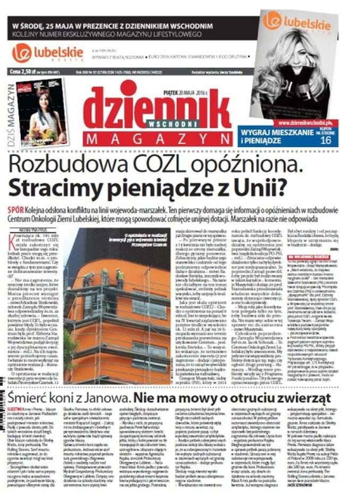 Pierwsza strona Dziennika Wschodniego z 20 maja 2016 roku