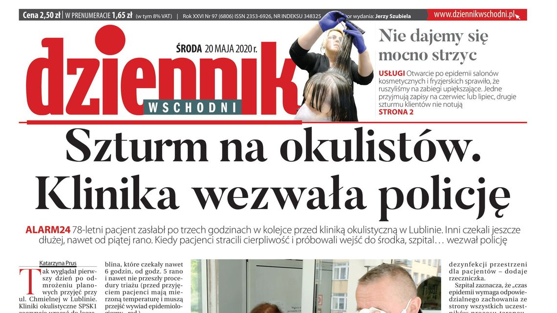 Pierwsza strona Dziennika Wschodniego z 20 maja 2020 r.