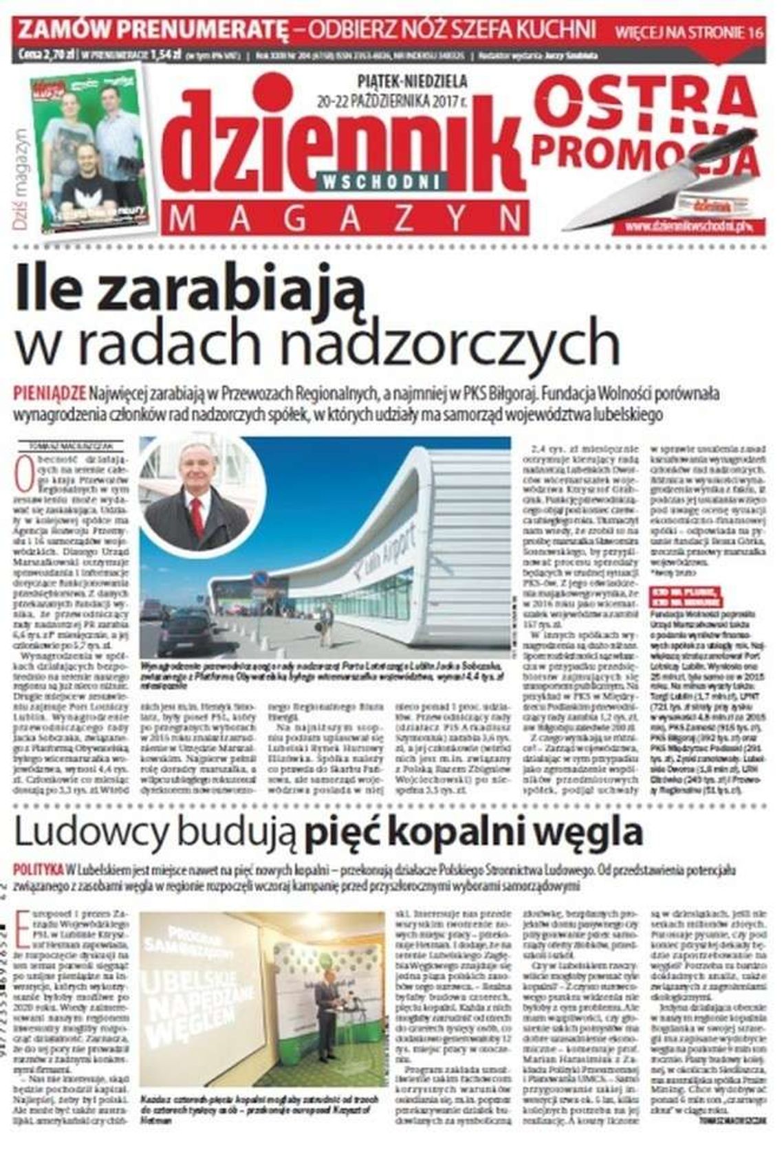 Pierwsza strona Dziennika Wschodniego z 20 października 2017 roku