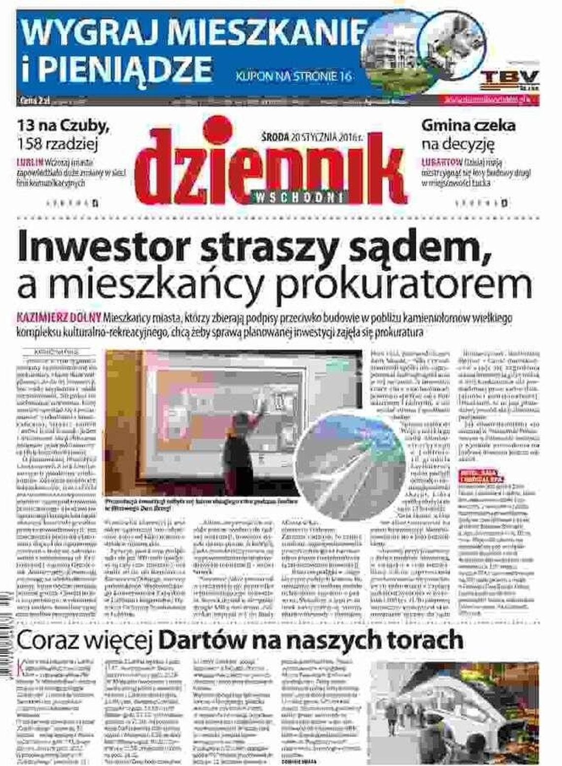 Pierwsza strona Dziennika Wschodniego z 20 stycznia 2016