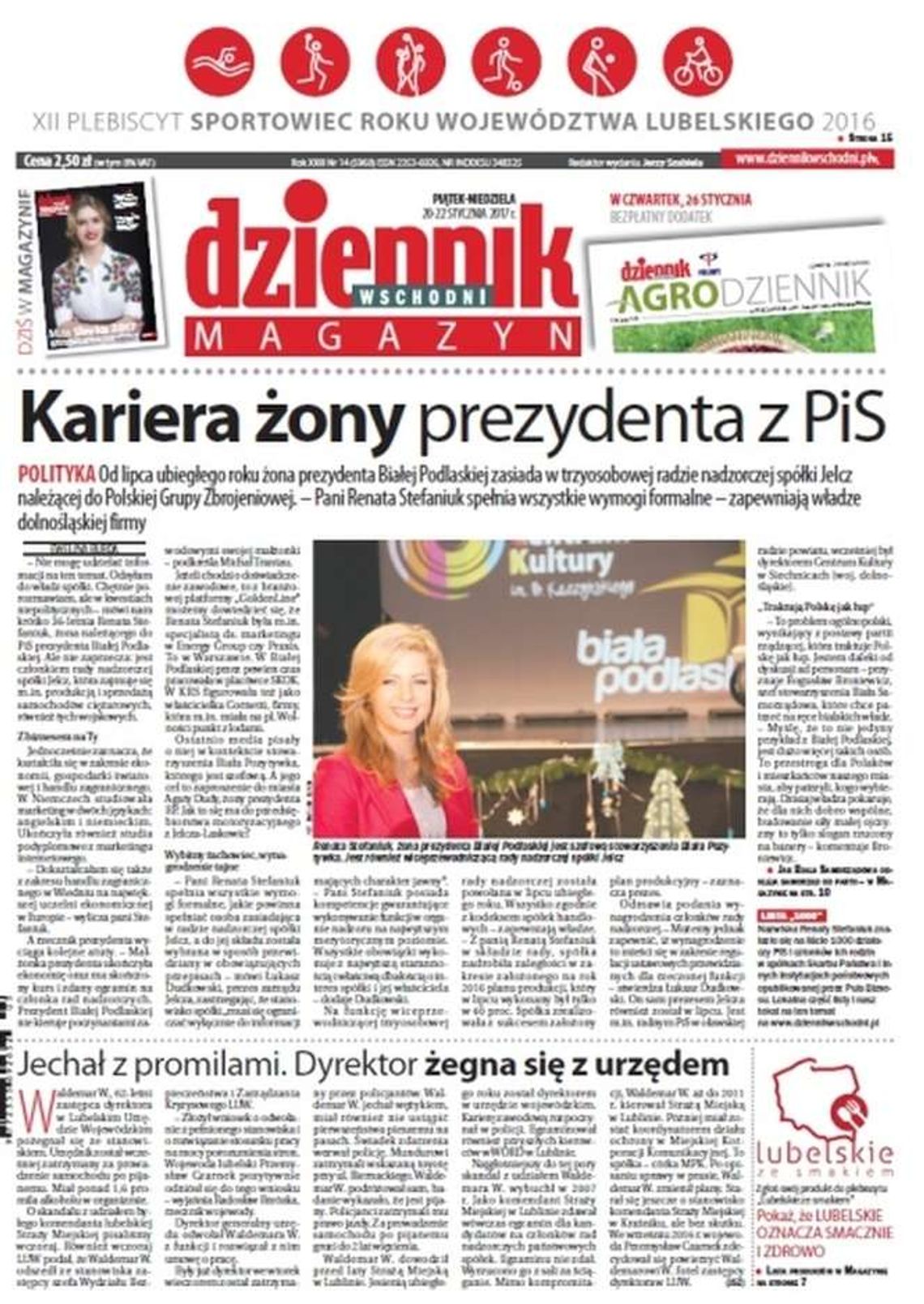 Pierwsza strona Dziennika Wschodniego z 20 stycznia 2017 roku