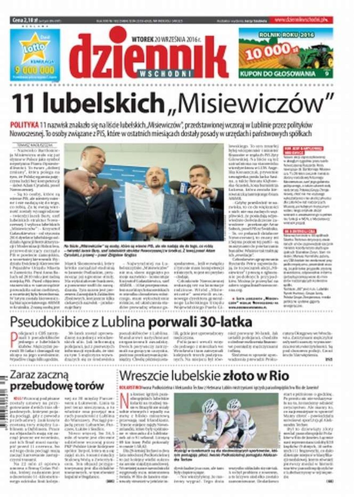 Pierwsza strona Dziennika Wschodniego z 20 września 2016 r.