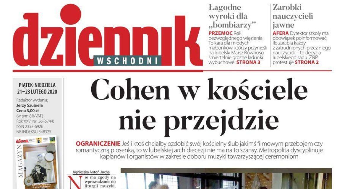 Pierwsza strona Dziennika Wschodniego z 21.02.2020