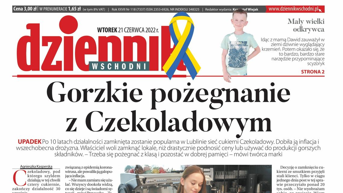  Pierwsza strona Dziennika Wschodniego z 21 czerwca 2022 roku 