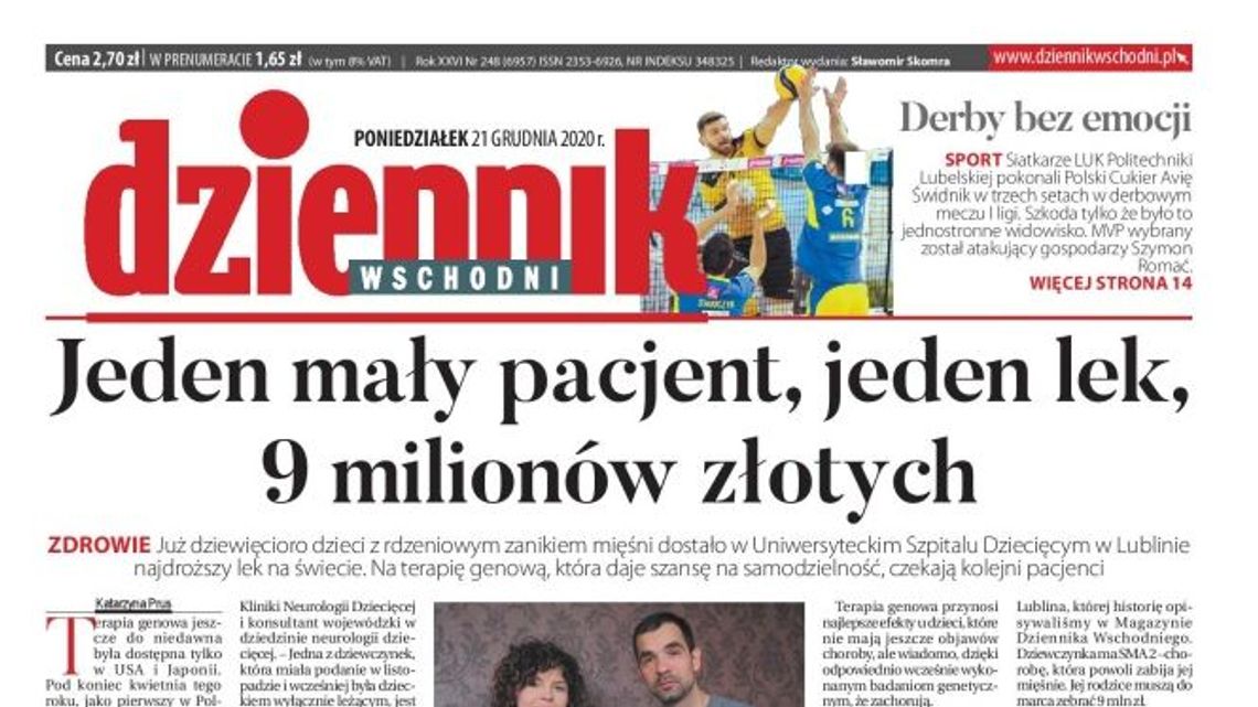 Pierwsza strona Dziennika Wschodniego z 21 grudnia 2020 r.