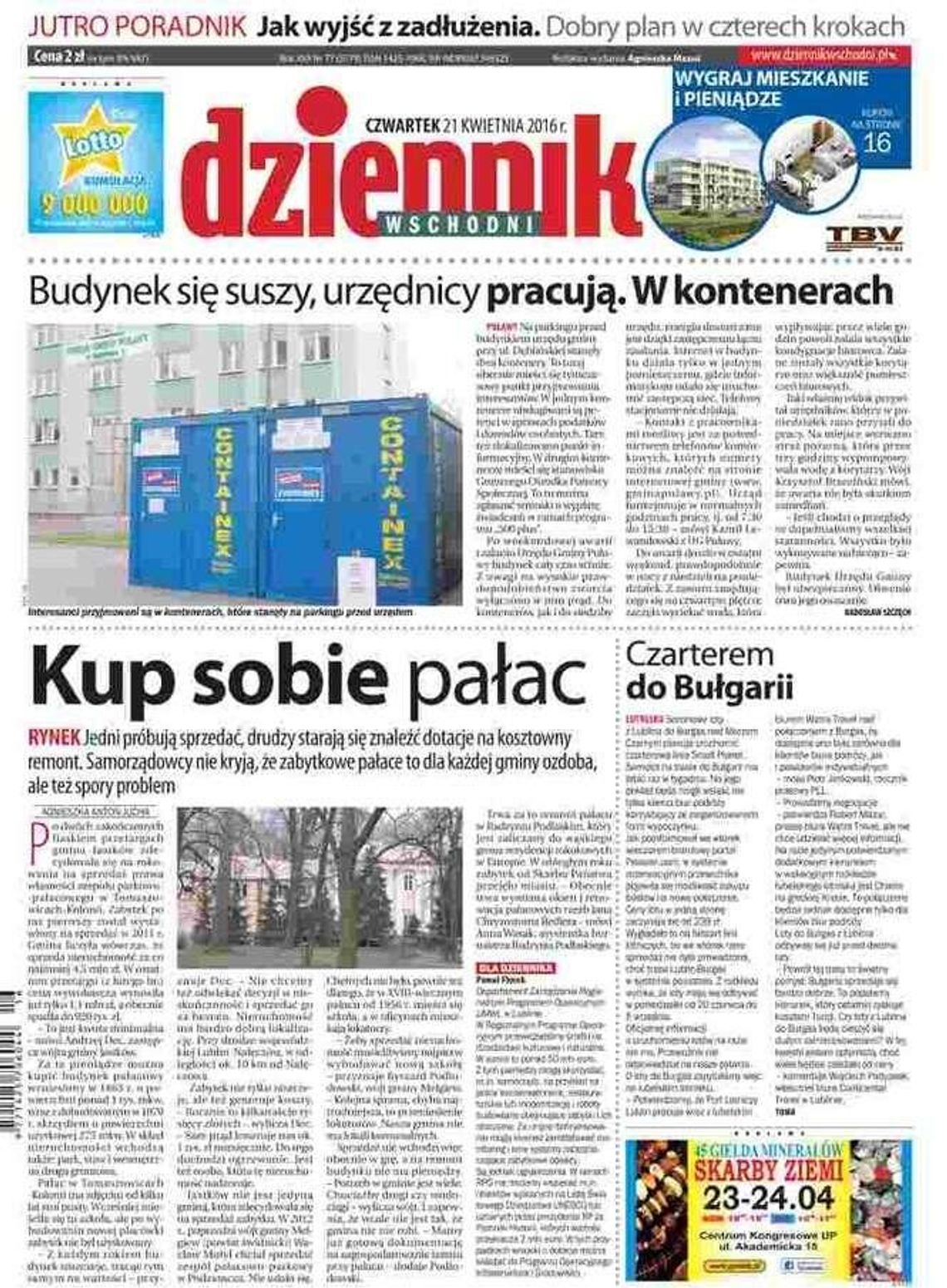 Pierwsza strona Dziennika Wschodniego z 21 kwietnia 2016