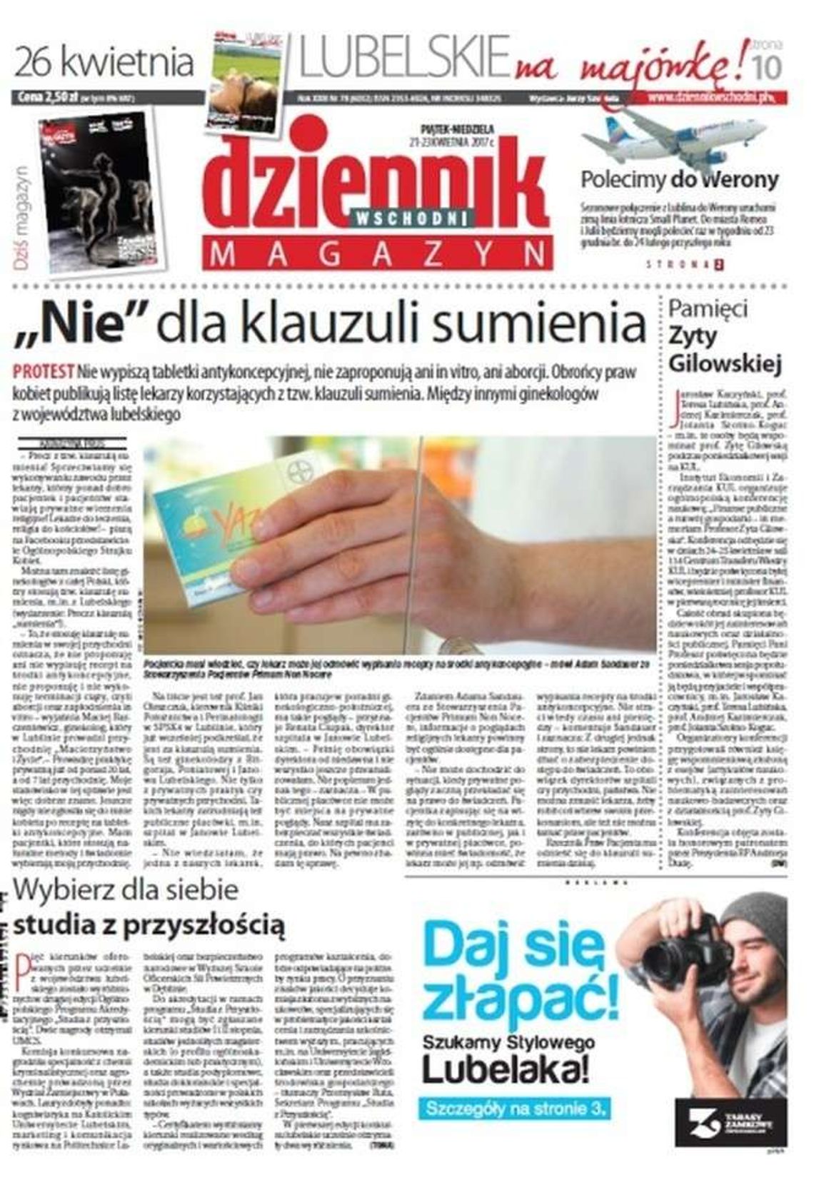 Pierwsza strona Dziennika Wschodniego z 21 kwietnia 2017 roku