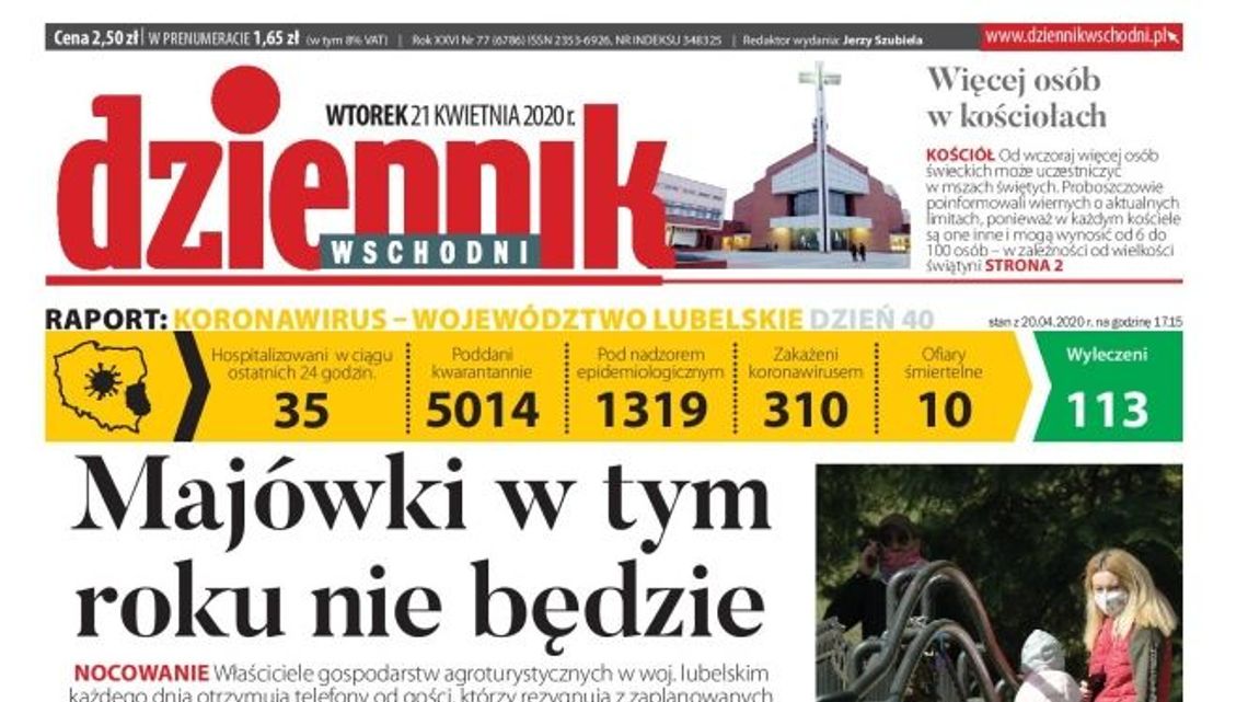 Pierwsza strona Dziennika Wschodniego z 21 kwietnia 2020 r.