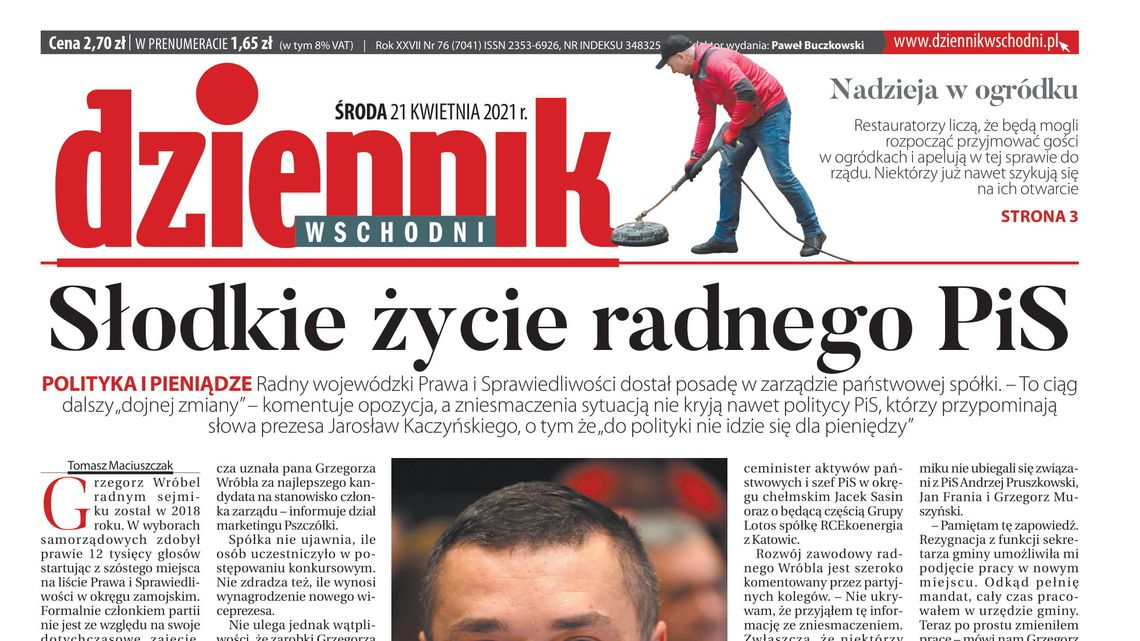 Pierwsza strona Dziennika Wschodniego z 21 kwietnia 2021 r.