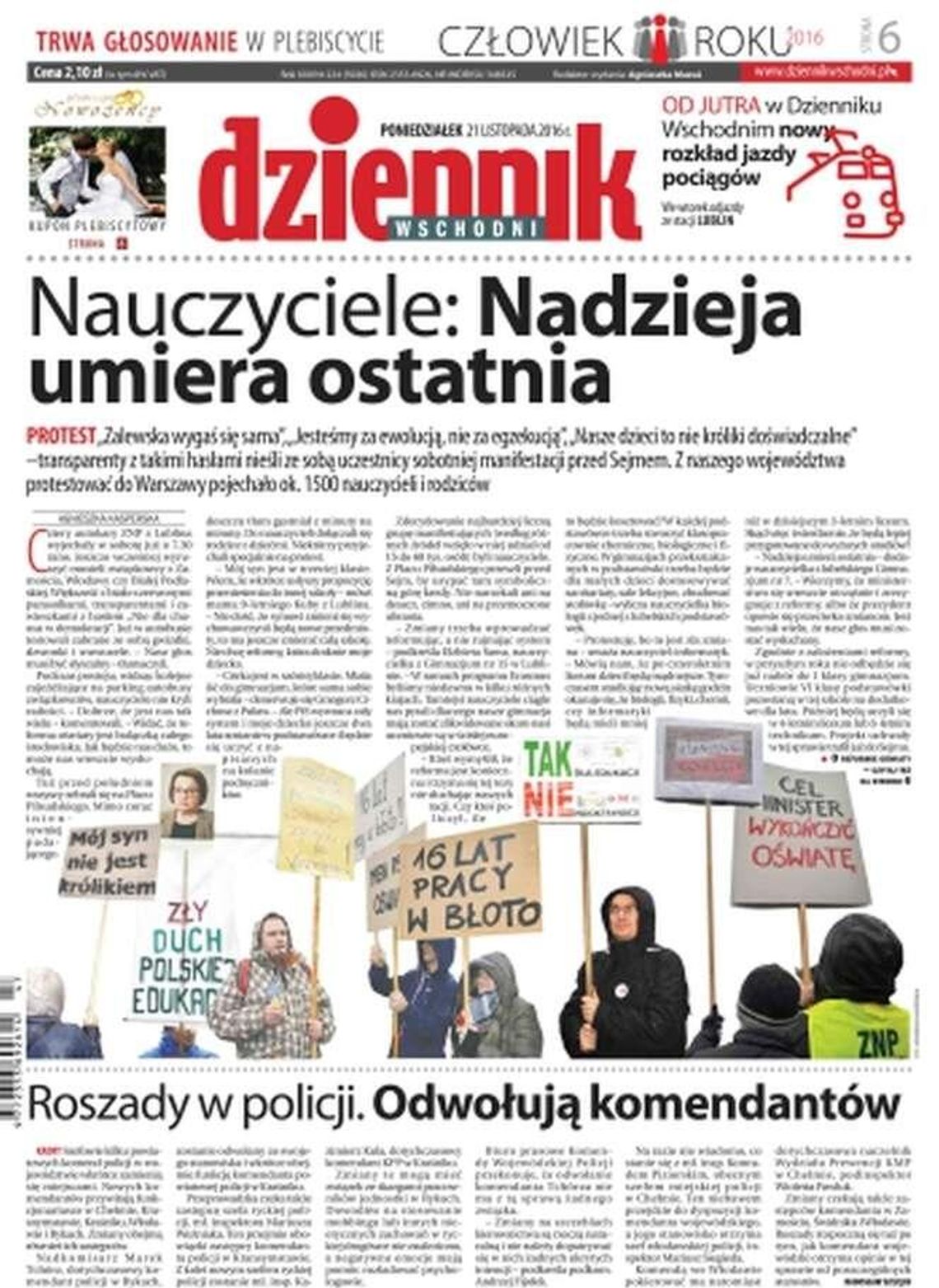 Pierwsza strona Dziennika Wschodniego z 21 listopada